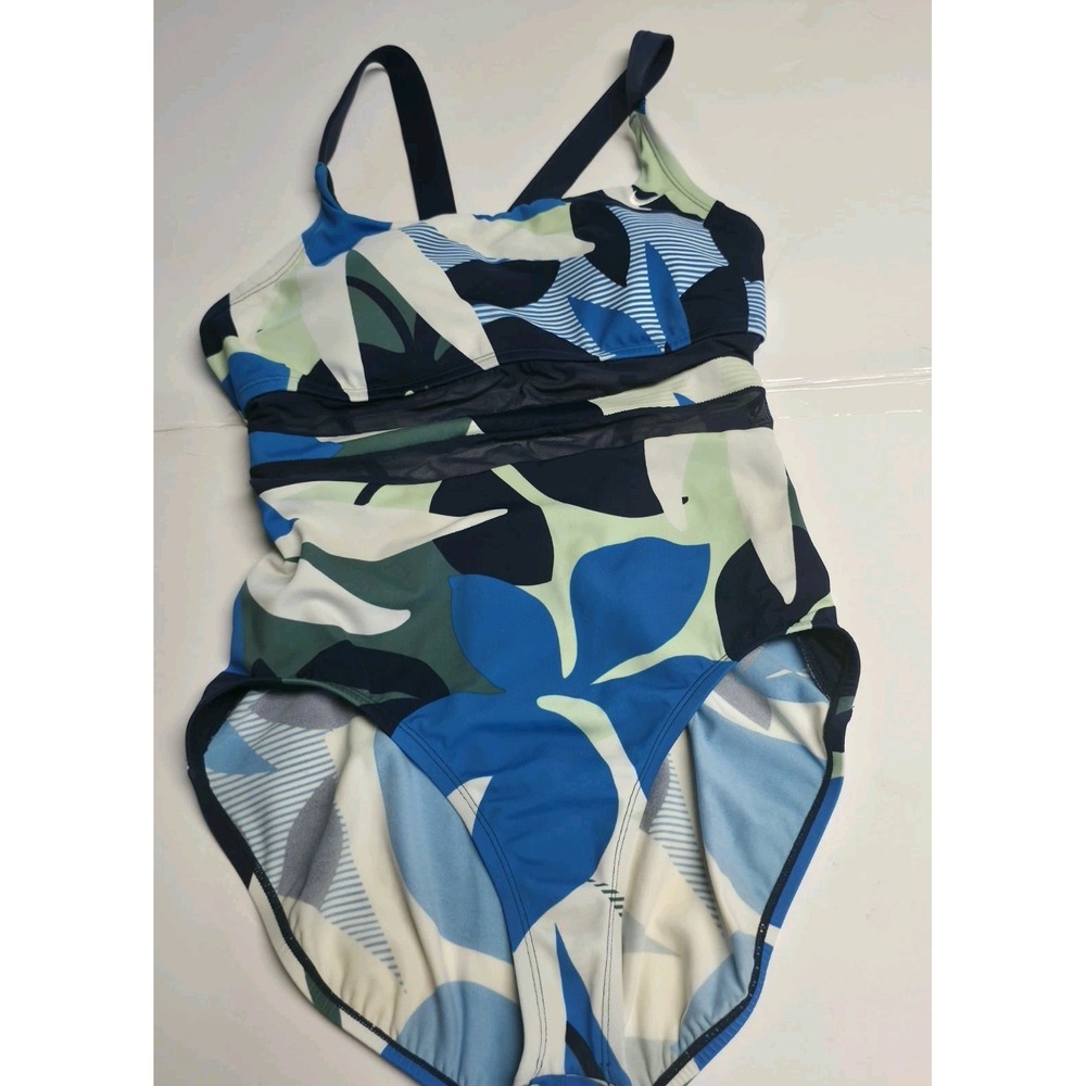 Nike Women Sz L One Piece Swimsuit Floral Print Mesh Cutout Strappy Bathing Suit